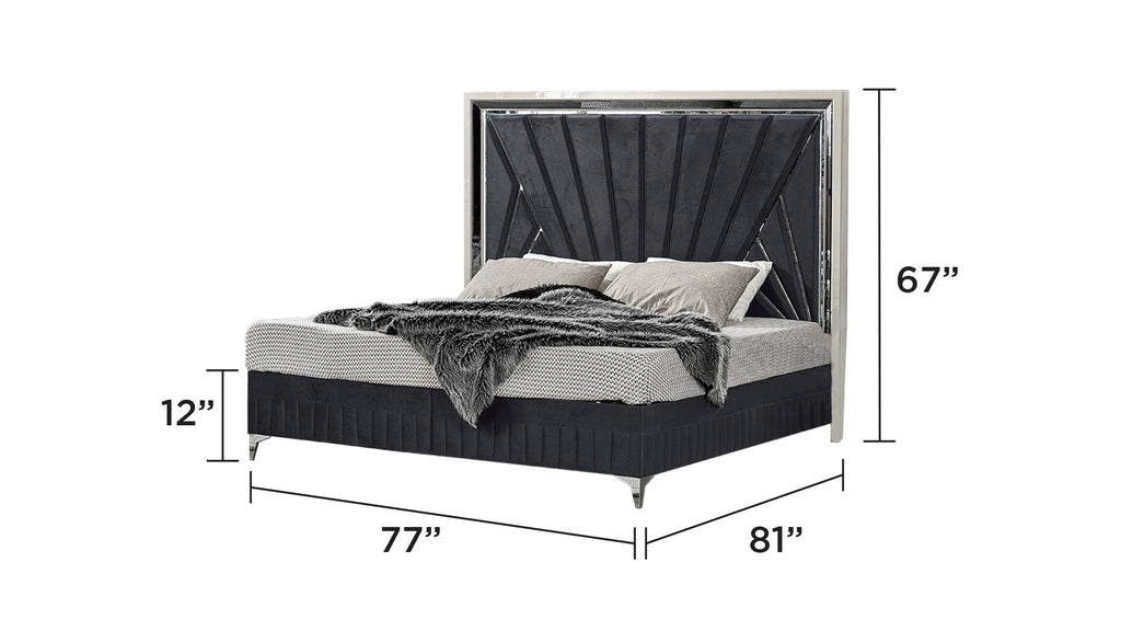 Lavita Modern & Contemporary Style 4 Pc King Upholstered Bedroom Set Made with Wood and Gold Accents in River Sand Grey (NJ Inventory)