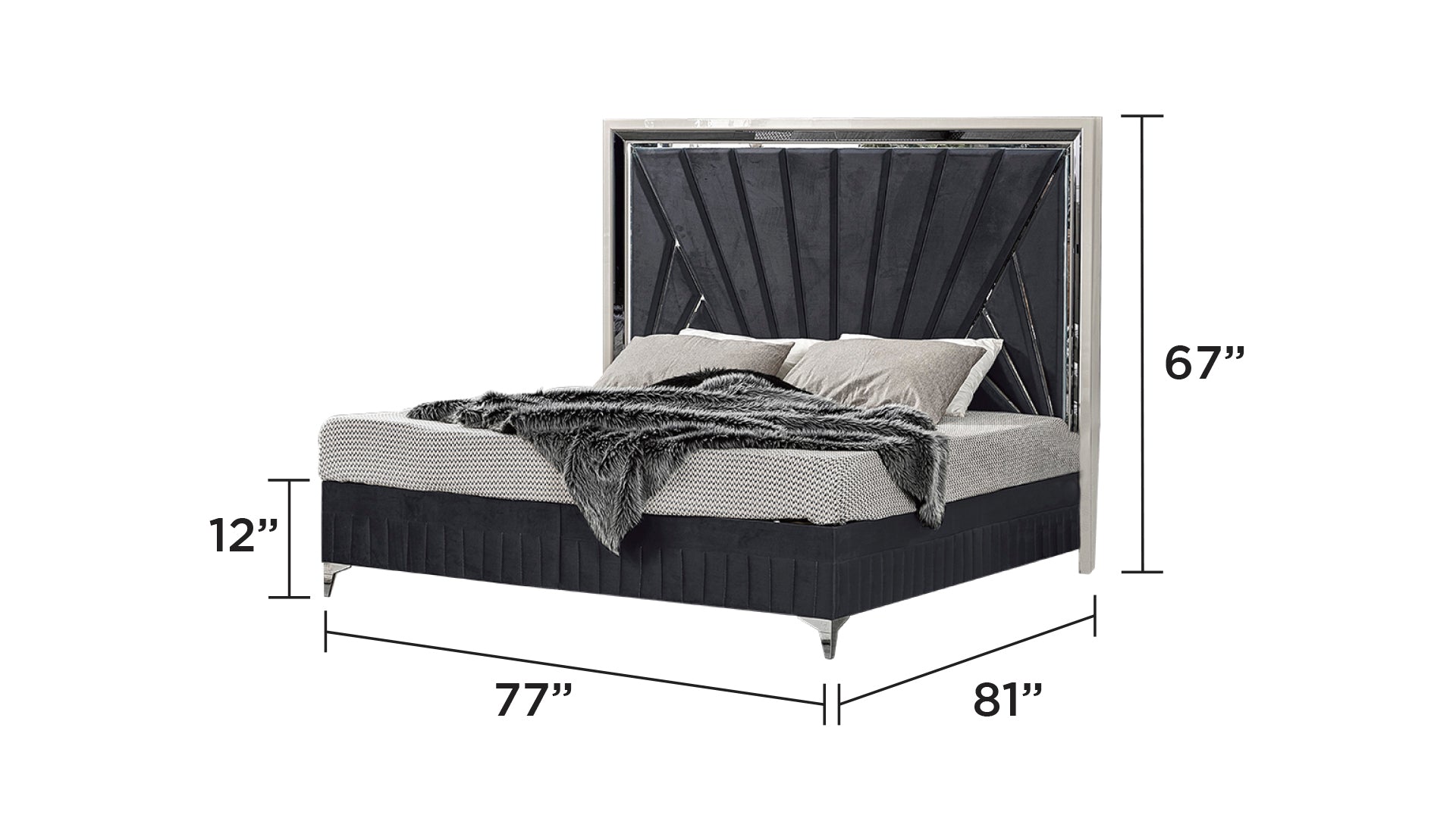 Lavita Modern & Contemporary Style 4 Pc King Upholstered Bedroom Set Made with Wood and Gold Accents in River Sand Grey (NJ Inventory)