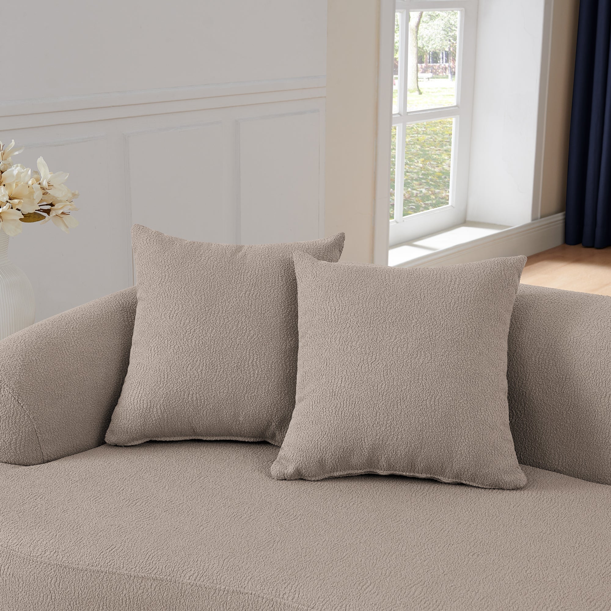 Curved Modular Sectional Sofa in Lamb's Wool Fabric, Modern Minimalist Style, Compressed (No Assembly Required), Comfy for Living Room & Bedroom - Brown