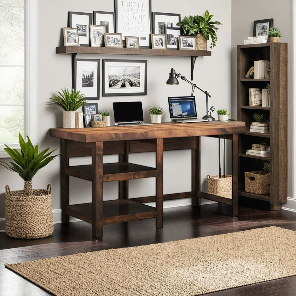 60 inch Workstation Desk, No Assembly Required, Whiskey Finish