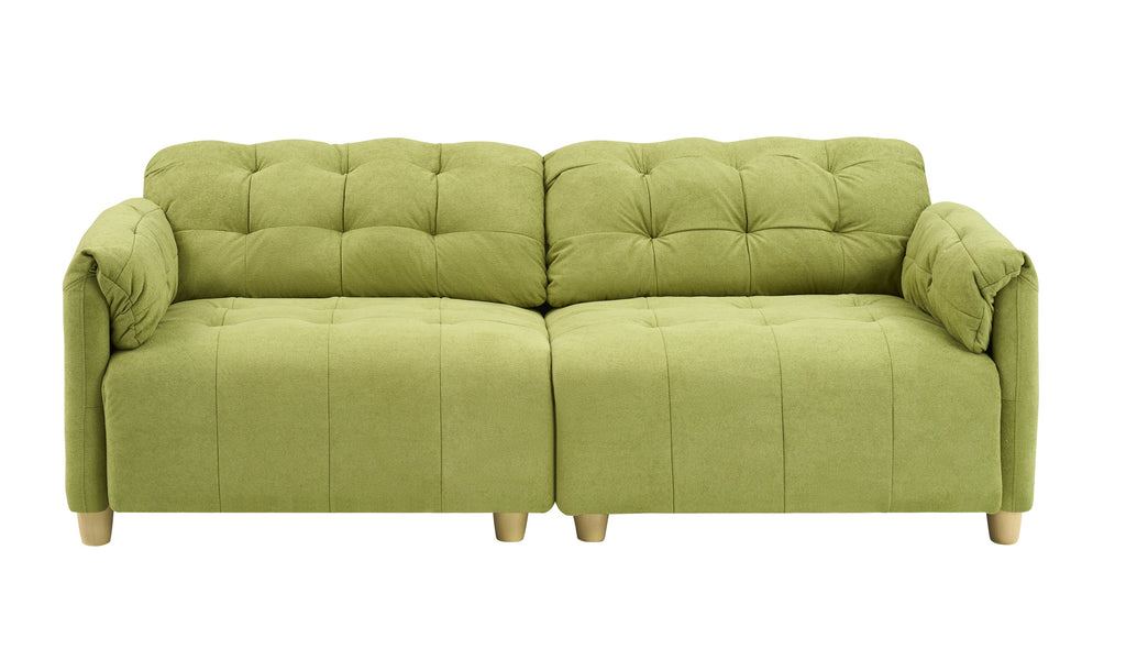 French retro cloud fabric double-seat creamy style straight-line sofa for the living room.