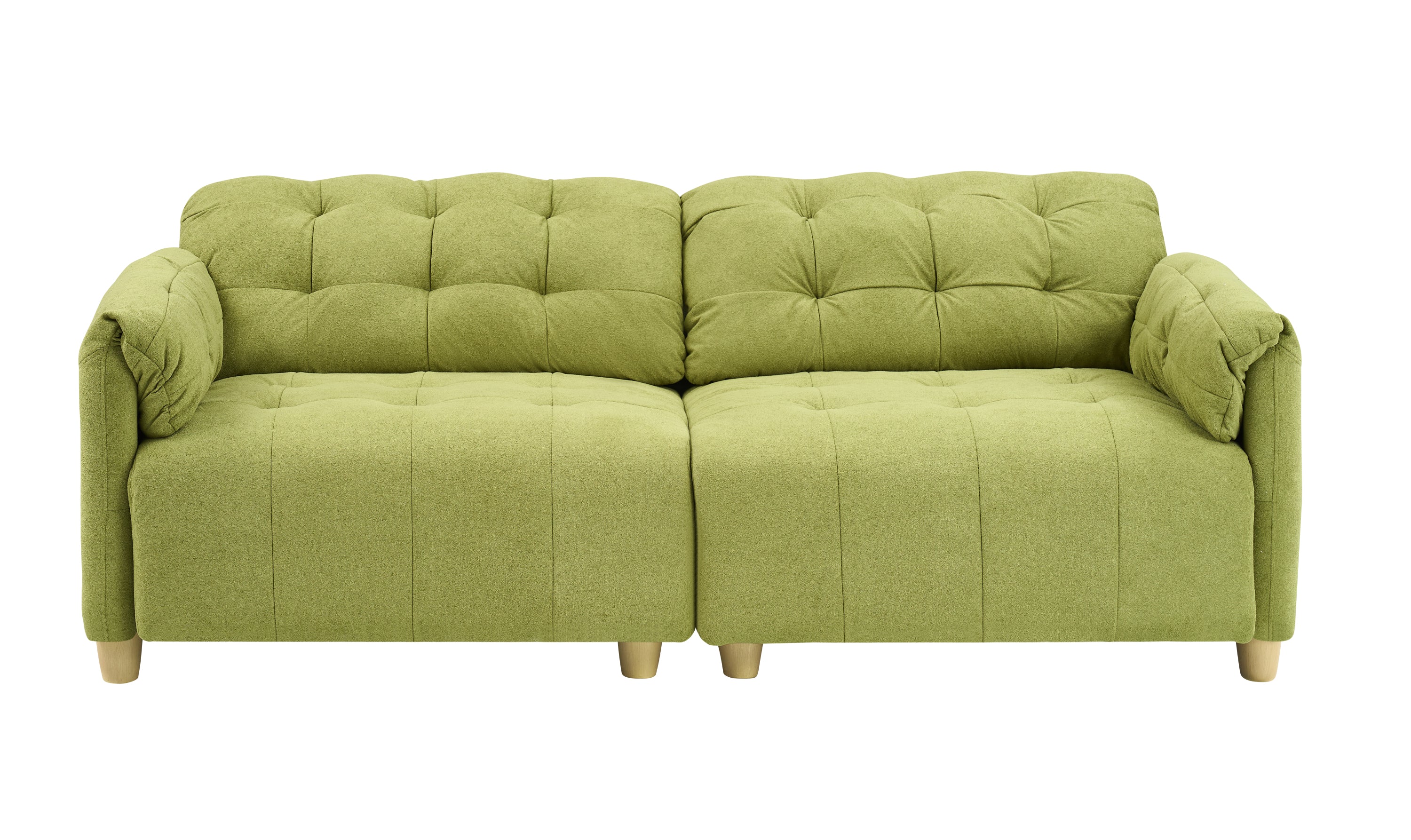 French retro cloud fabric double-seat creamy style straight-line sofa for the living room.