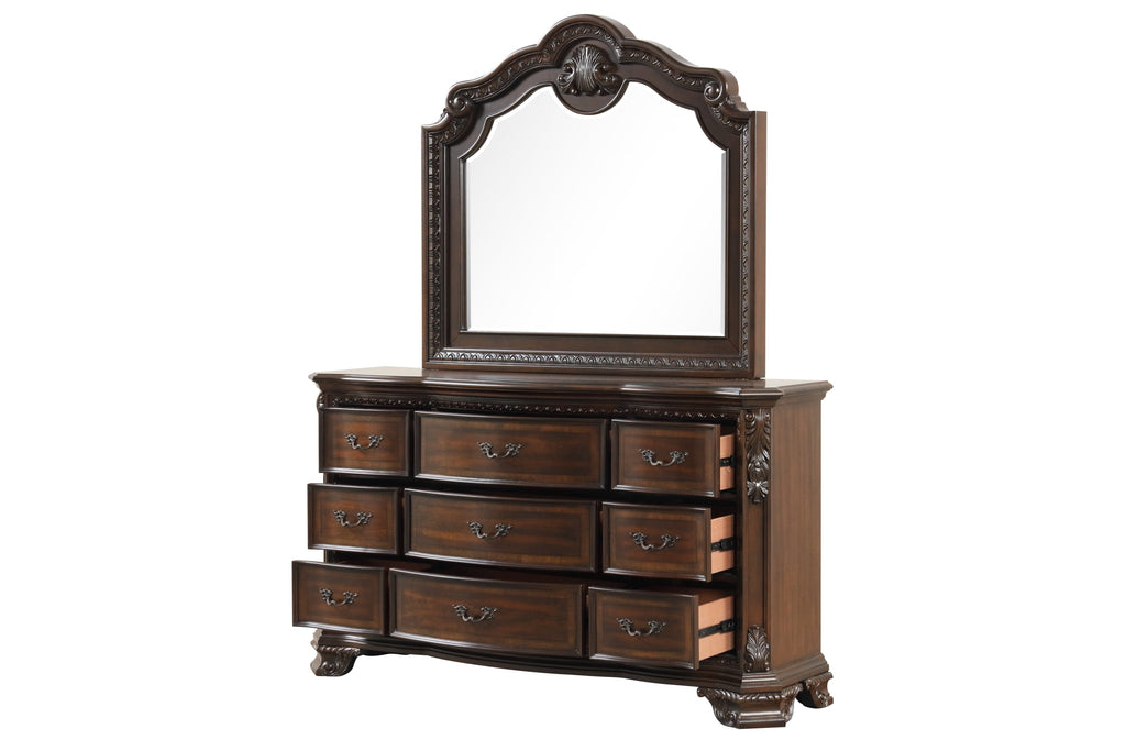 Traditional Style 4 Pc Queen Bedroom Set With Intricate Wood Carvings Made with Wood in Walnut