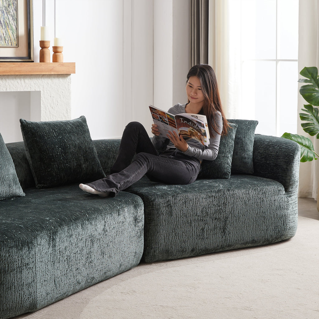 Modern Upholstered Oversized Sectional Sofa, 114-Inch Chenille 4-Seater Extra Deep & Wide Seat Curved Cloud Couch with 4 Throw Pillows, Free Combination Sofa Couch for Living Room,Bedroom