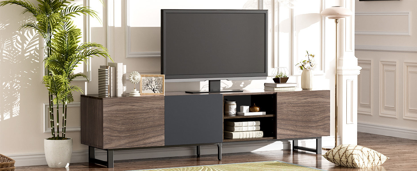 Modern TV with 3 Cabinets& Open Shelves, Color-matching Media Console Table for TVs up to 80'', Entertainment Center with Drop Down Door for Living Room, Bedroom, Home Theatre