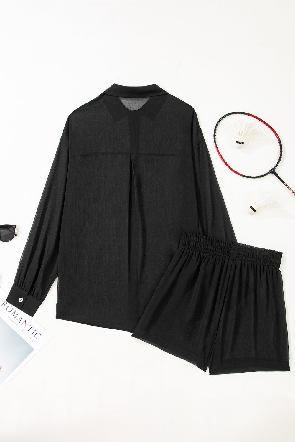 Sheer Tunic Shirt & Drawstring Shorts Cover-Up