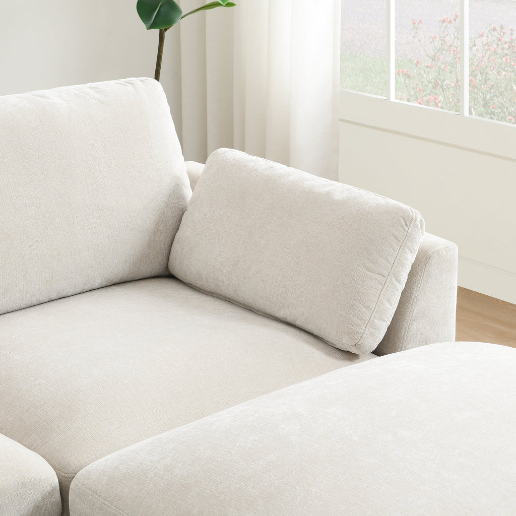 [VIDEO]130' Modular Sectional Sofa, L-Shape with Folding Table and Dual-Port Charging, Side Storage Pockets, 2 Armrest Pillows, Free Movement Ottoman, High Density Foam, Chenille, 5 Seat, 2 Colors