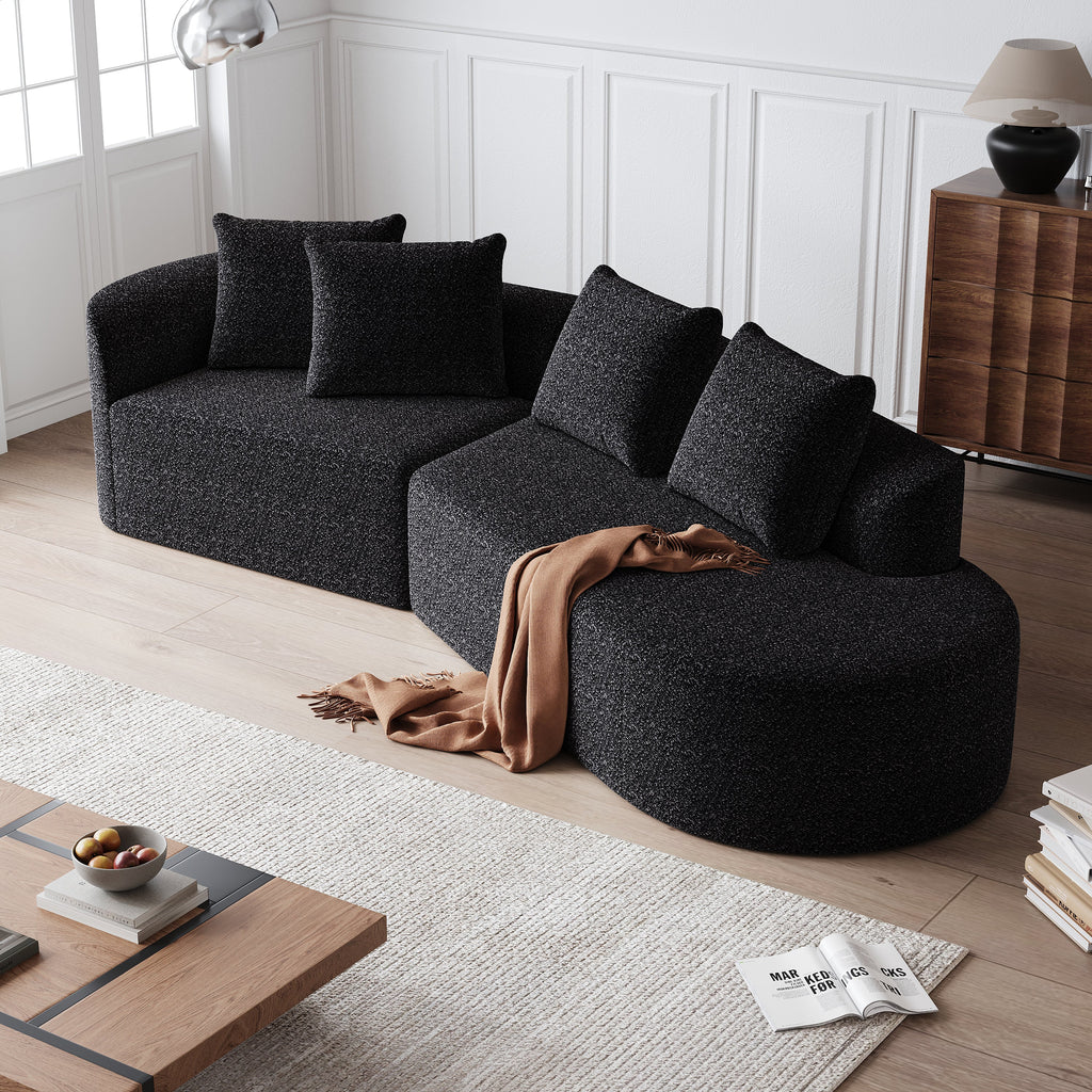 Modern Upholstered Oversized Sectional Sofa, 112-Inch Chenille 4-Seater Extra Deep & Wide Seat Curved Cloud Couch with 4 Throw Pillows, Free Combination Sofa Couch for Living Room,Bedroom
