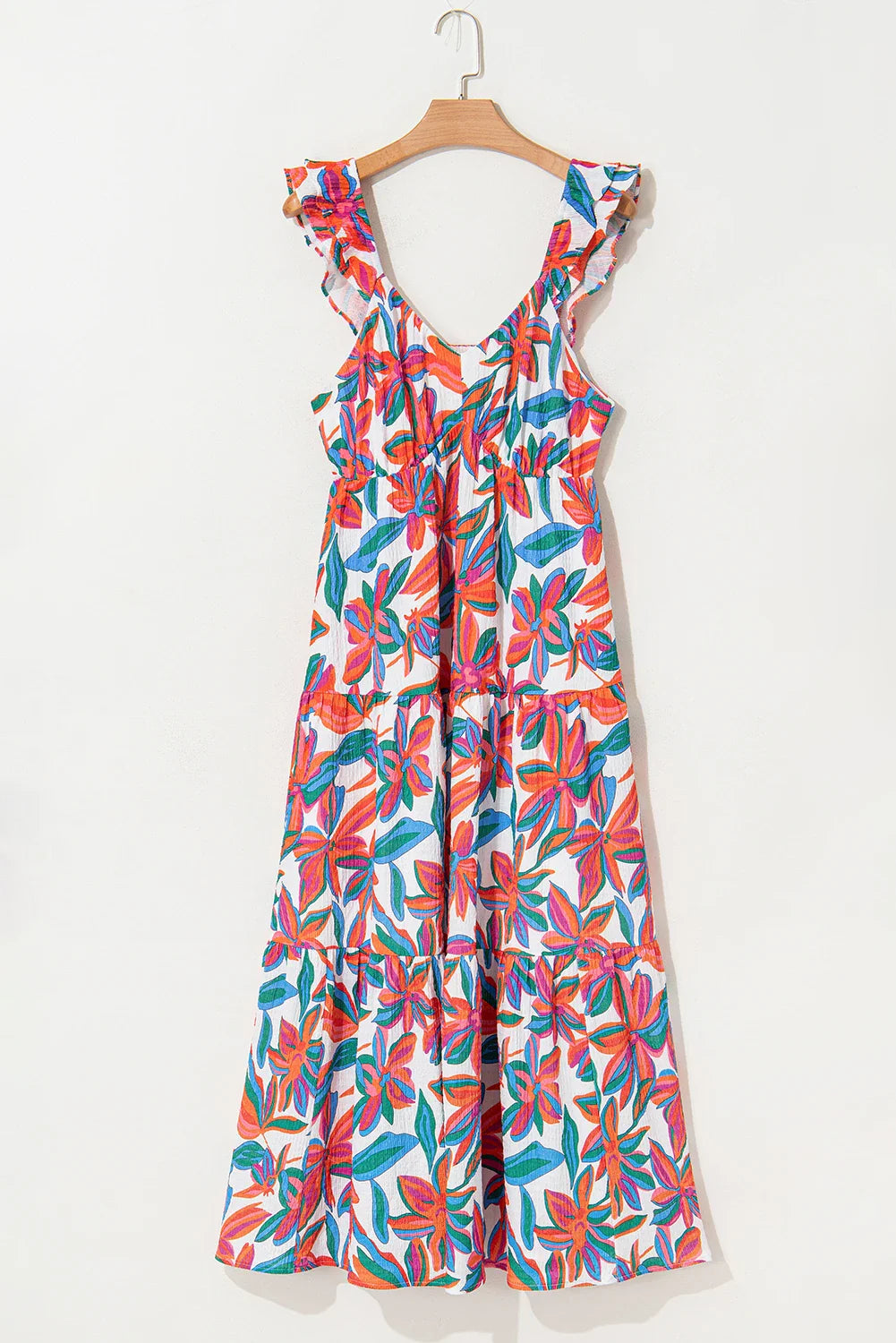 Floral Boho Ruffle Strap V-Neck Maxi Dress