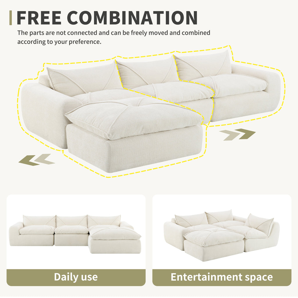 [VIDEO Provided] 116'' Fully Compressed Sofa with High Density Foam, No Assembly Required, Legless Design without Frame, Integrated Backrest and Seat Cushion, Free Combination, Particle Chenille