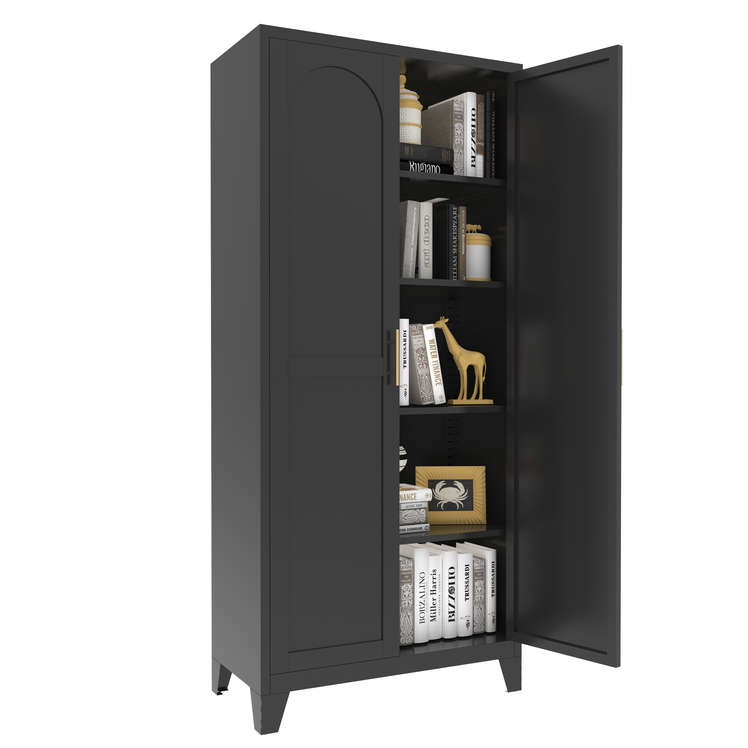 71'' 2 Shapely Doors Cabinet, Metal Storage Cabinet with Doors and Adjustable Shelves, for Bedroom, Living Room, Kitchen (Black)