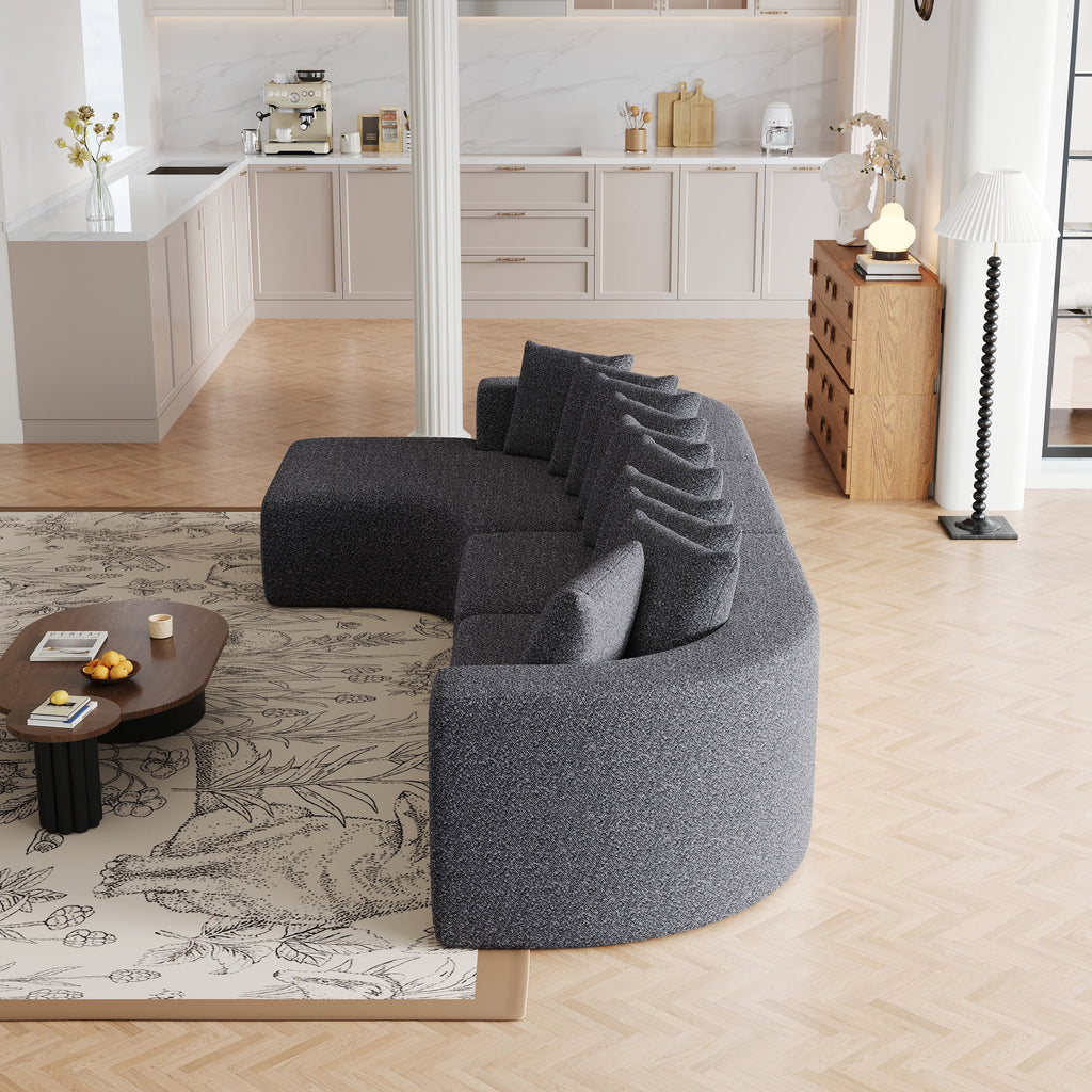 131.1-inch Chenille Sectional Sofa Set, Modern Cloud-Shaped Curved Sofa, Includes 10 Pillows, Living Room Fabric Corner Sofa, L-Shaped Modular Sofa (Left Chaise)