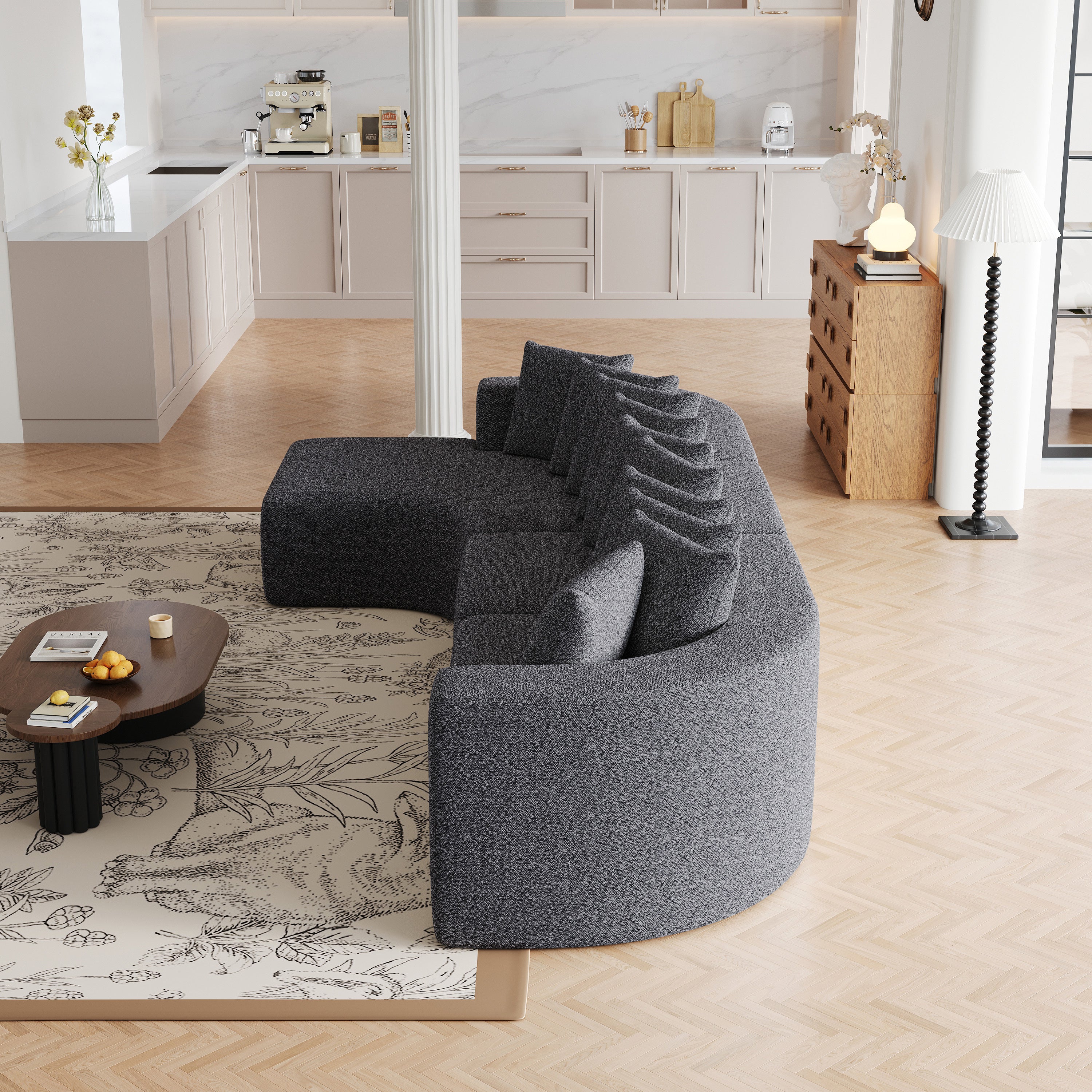 131.1-inch Chenille Sectional Sofa Set, Modern Cloud-Shaped Curved Sofa, Includes 10 Pillows, Living Room Fabric Corner Sofa, L-Shaped Modular Sofa (Left Chaise)
