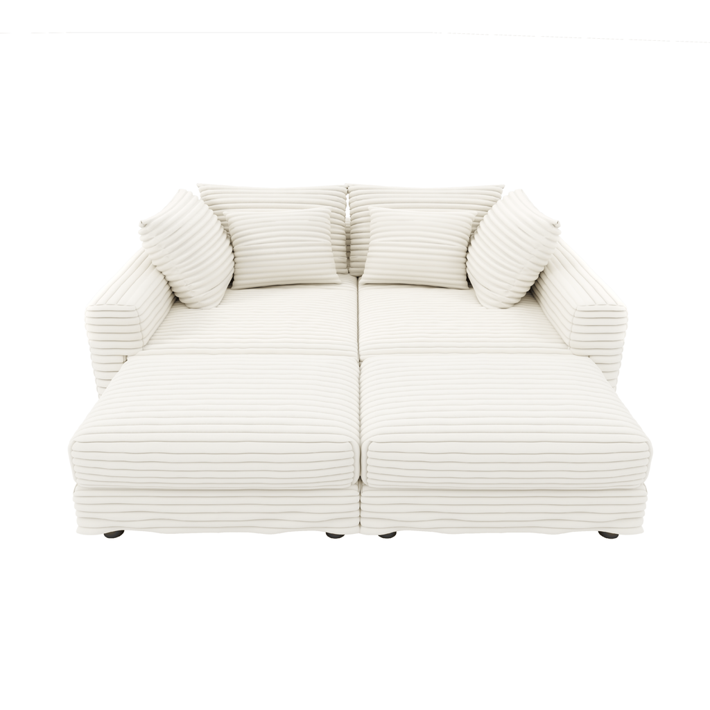 104.3 ' Plush Corduroy 4-Seat Sofa, Modern Comfy Upholstered Sofa Cloud Couch, Deep Seat Couches with Soft Pillows and 2 Ottomans, Convertible Sofa Lounge Chair, for Living Room,Apartment,Office,Beige