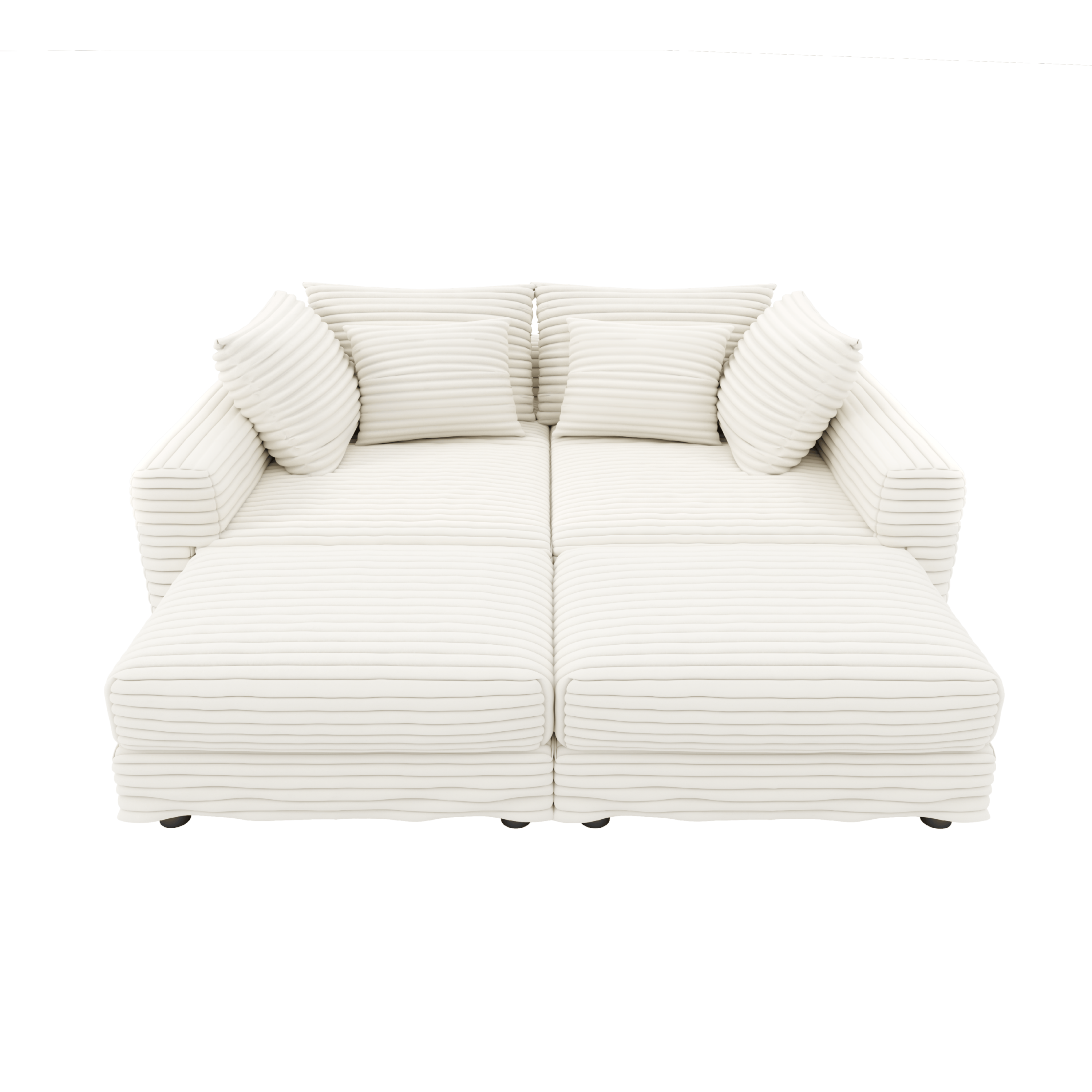 104.3 ' Plush Corduroy 4-Seat Sofa, Modern Comfy Upholstered Sofa Cloud Couch, Deep Seat Couches with Soft Pillows and 2 Ottomans, Convertible Sofa Lounge Chair, for Living Room,Apartment,Office,Beige