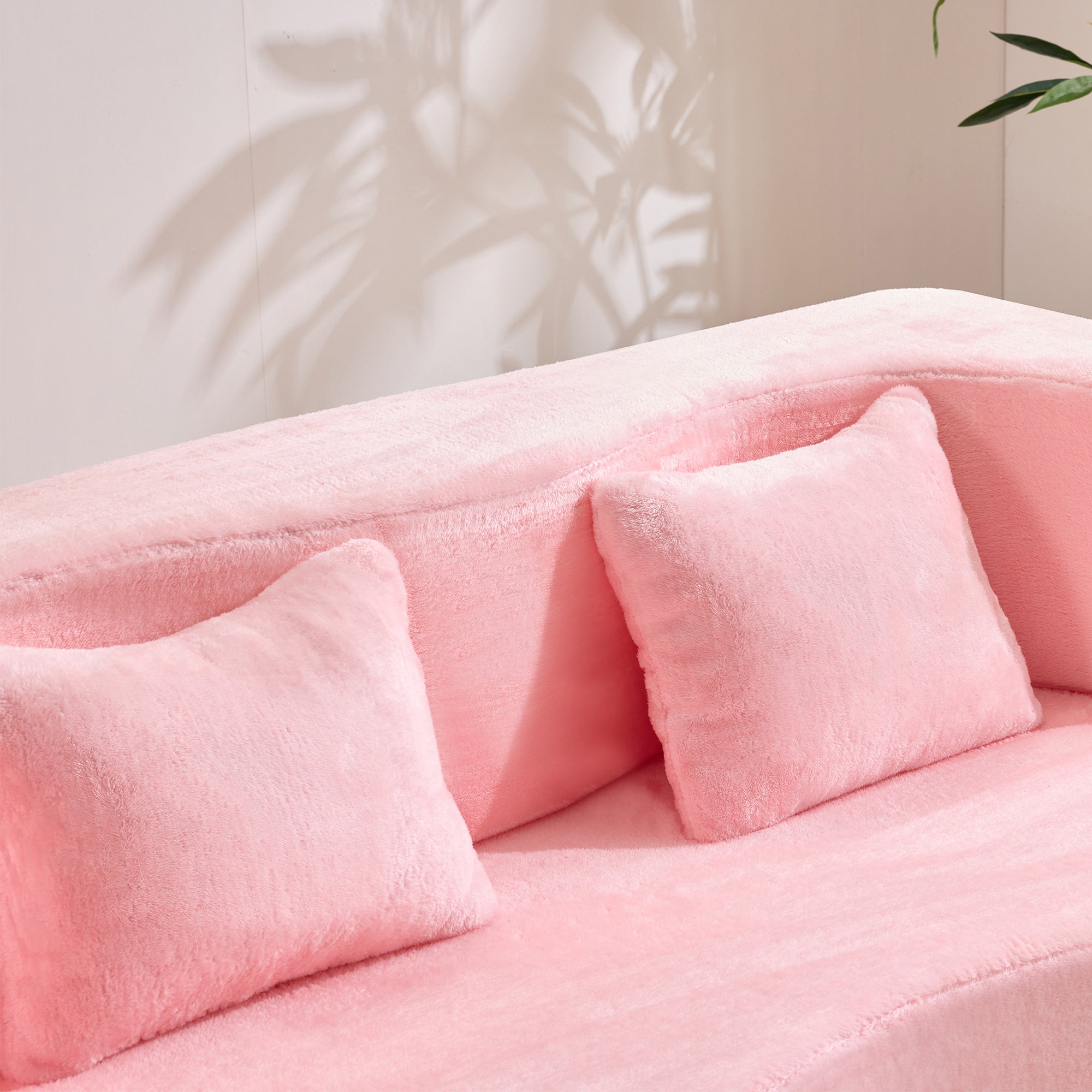 71-inch folding sofa bed, chenille futon sofa bed, high-density foam convertible sofa bed, folding floor sofa bed for living room, guest room, bedroom, pink
