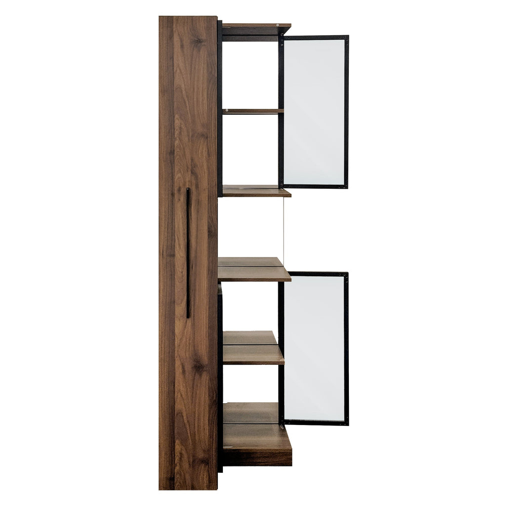 70' Display Cabinet with Glass Doors and Lights, with multi-functional pull-out multi-tier storage shelf , Wooden Display Storage Cabinets
