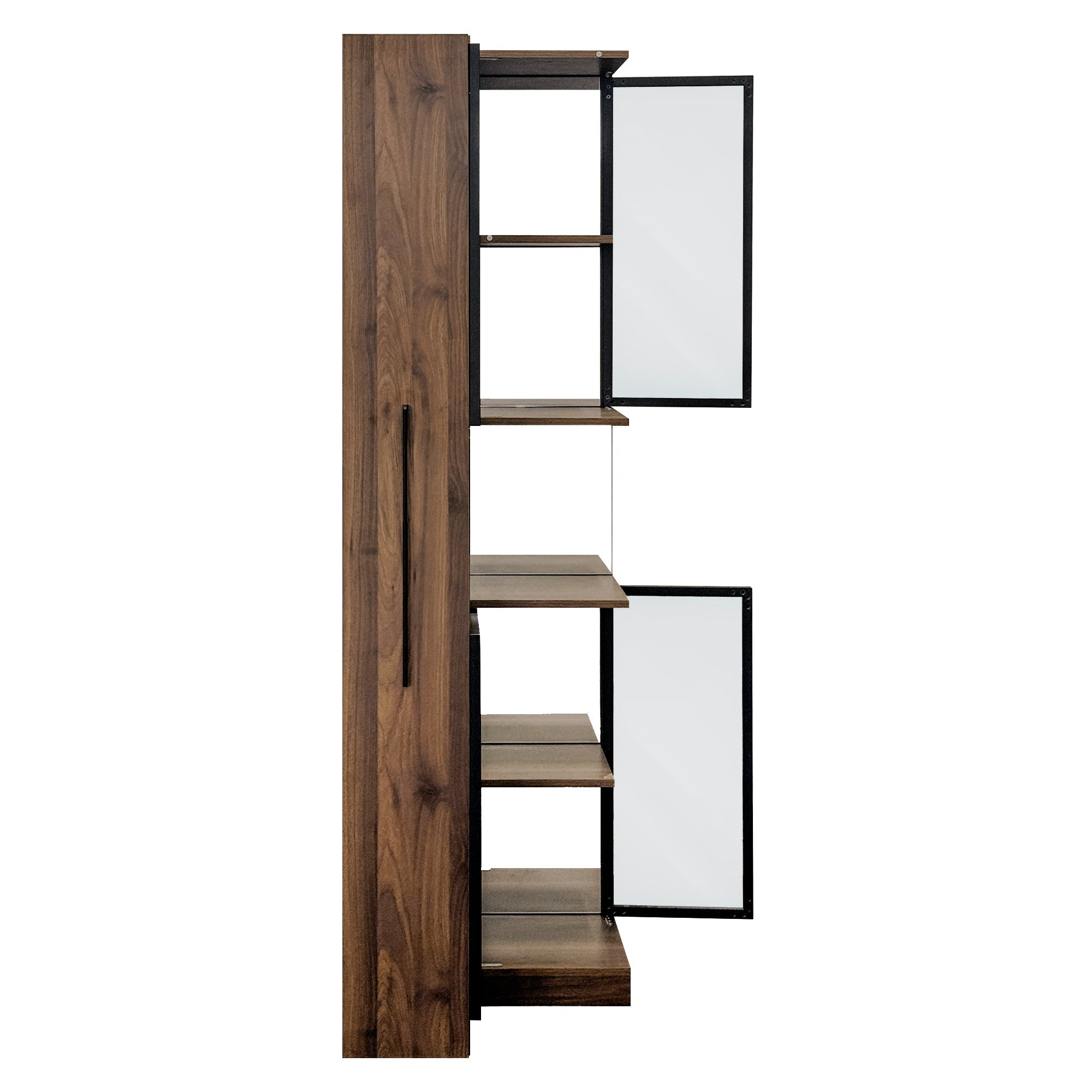 70' Display Cabinet with Glass Doors and Lights, with multi-functional pull-out multi-tier storage shelf , Wooden Display Storage Cabinets
