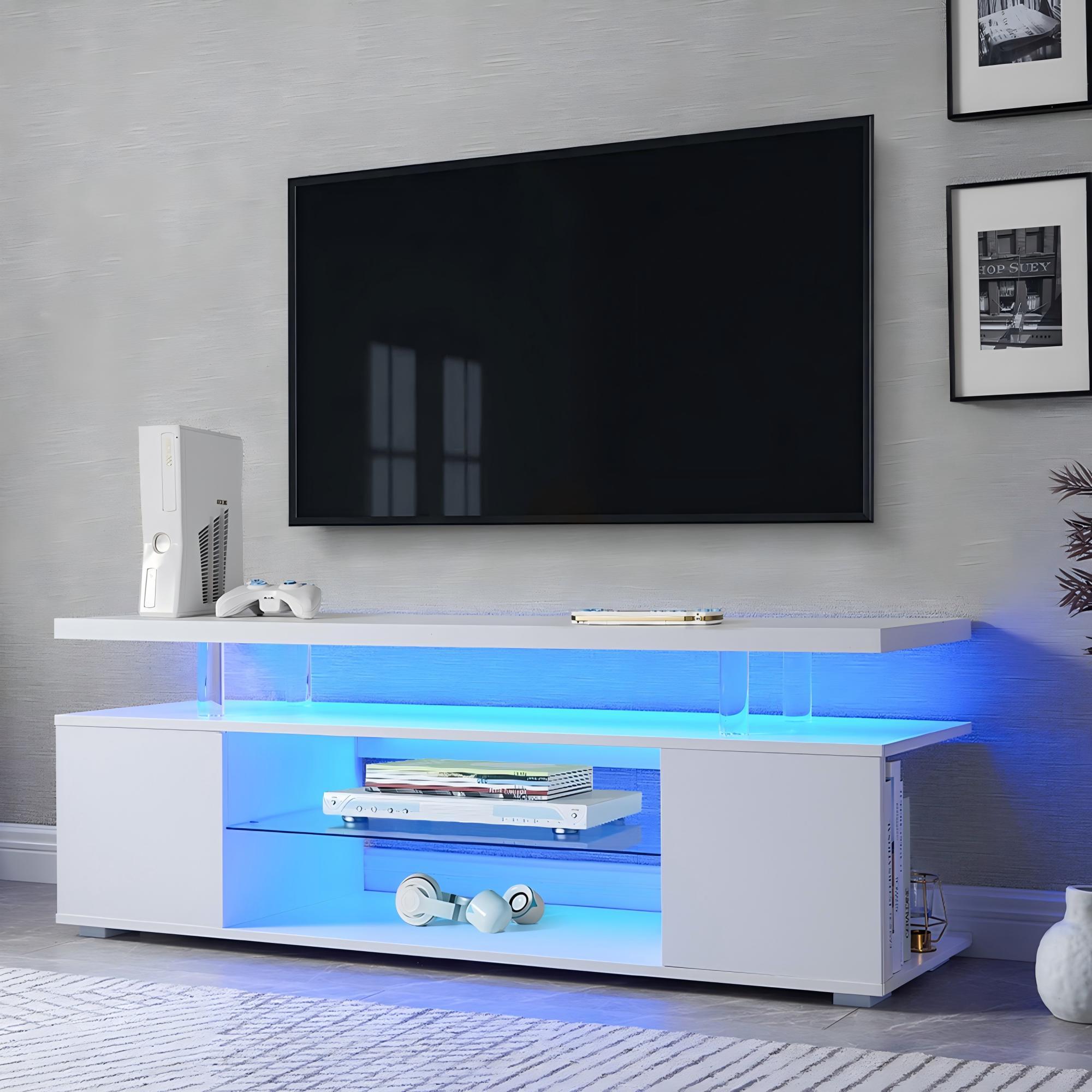 TV Stand for 60 Inch TV LED Gaming Entertainment Center Media Storage Console Table with Large Side Cabinet for Living Room( White)