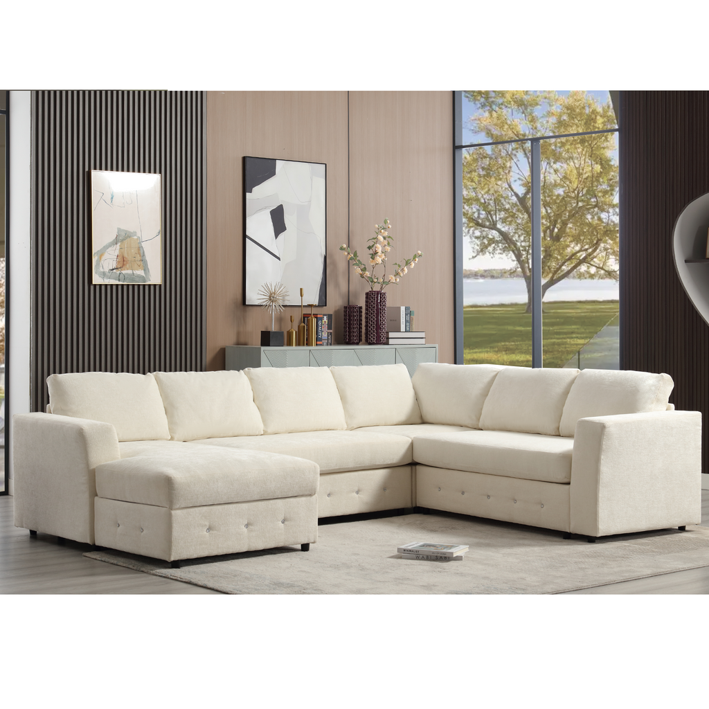 [NEW ARRIVED] [VIDEO PROVIDED]110.75' Sectional Sofa,Oversized modular sofa,Chaise Storage, Modern U Shaped  Couch , Upholstered Sofas,Chenille,Crystal button , Living Room, Apartment,  Beige