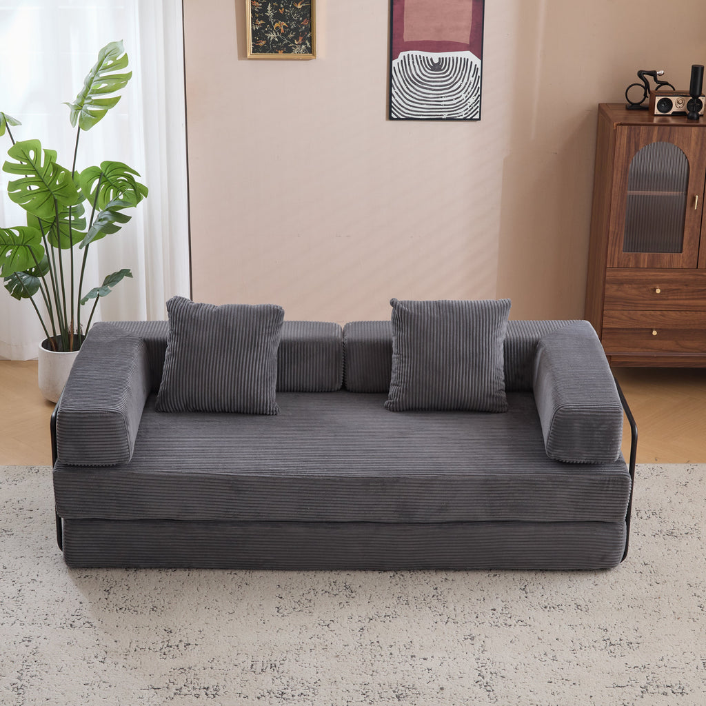 Floor Couch,Compression Sofa,Convertible Floor Sofa Bed-with Pillow Back Support Armrest,Comfy Futon Couch Lounge Sleeper Bed,Corduroy Fabric,for Living Room Bedroom (dark grey)