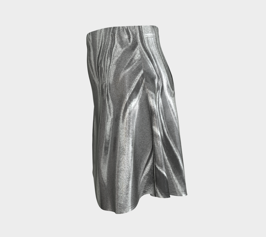 Molten Silver Flared Glitter Skirt