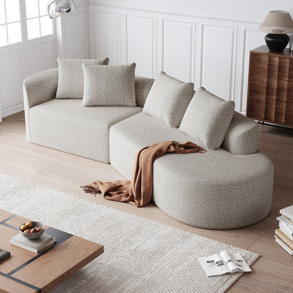 Modern Upholstered Oversized Sectional Sofa, 112-Inch Chenille 4-Seater Extra Deep & Wide Seat Curved Cloud Couch with 4 Throw Pillows, Free Combination Sofa Couch for Living Room,Bedroom