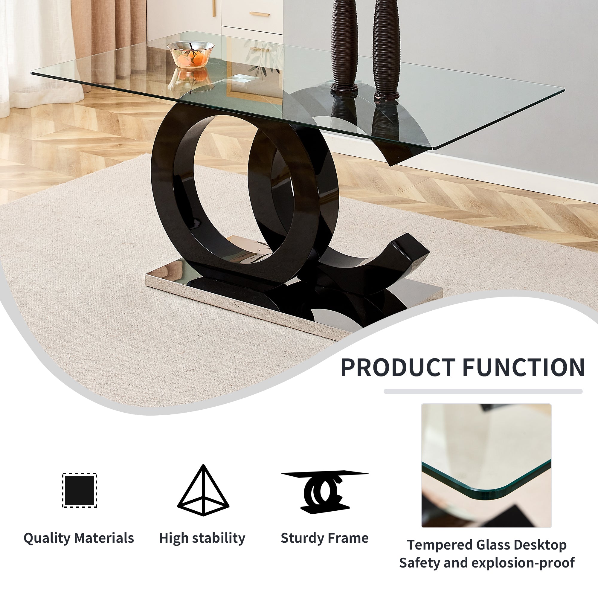 Table and chair set. Luxury Tempered Glass Dining Table Set - 63'x35.4' With 4 Chairs and 1 Bench,A Choice of Subtle Luxury for Modern Homes.Tempered Glass Tabletop,MDF OC Shaped Bracket.W1151S02896