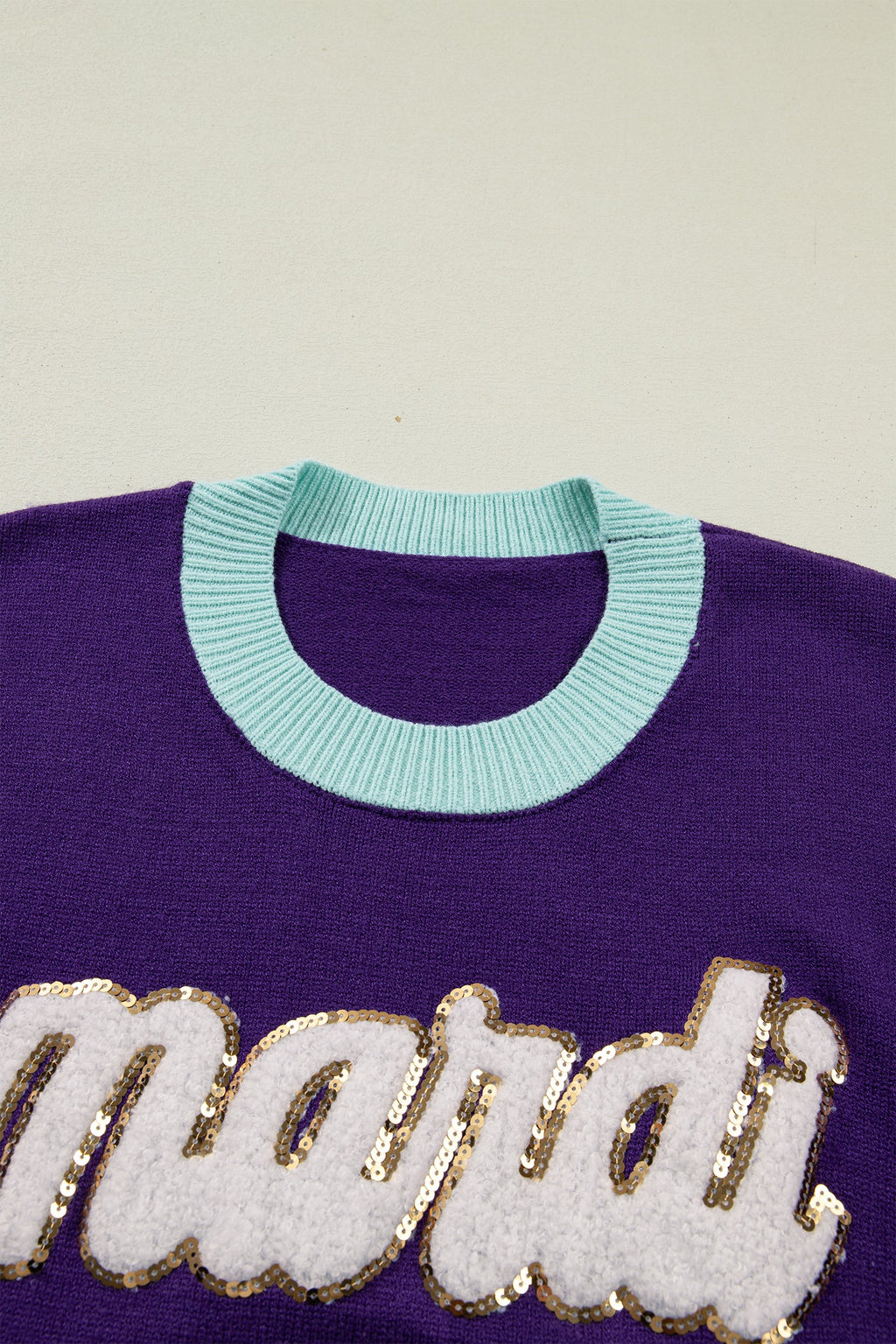 Mardi Gras Colorblock Fuzzy Patchwork Sweater
