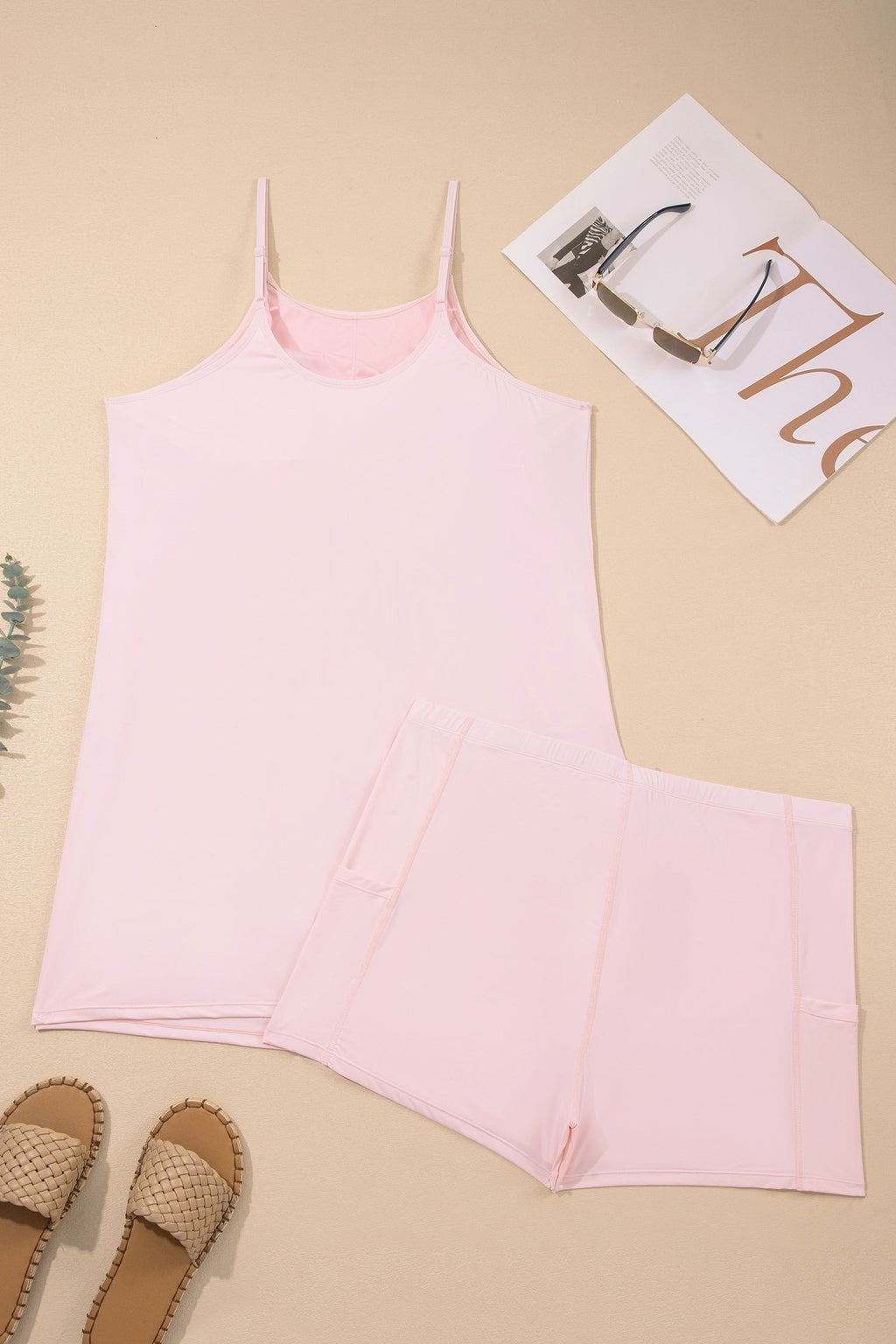 Plus Size Solid Sleeveless Dress & Shorts Set