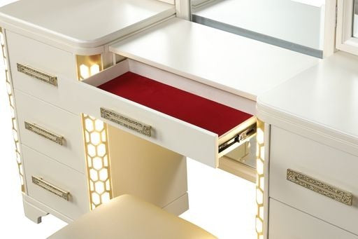 JASMINE Queen 5 Pc Unique LED Vanity Bedroom Set made with Wood in Beige (NJ INVENTORY)