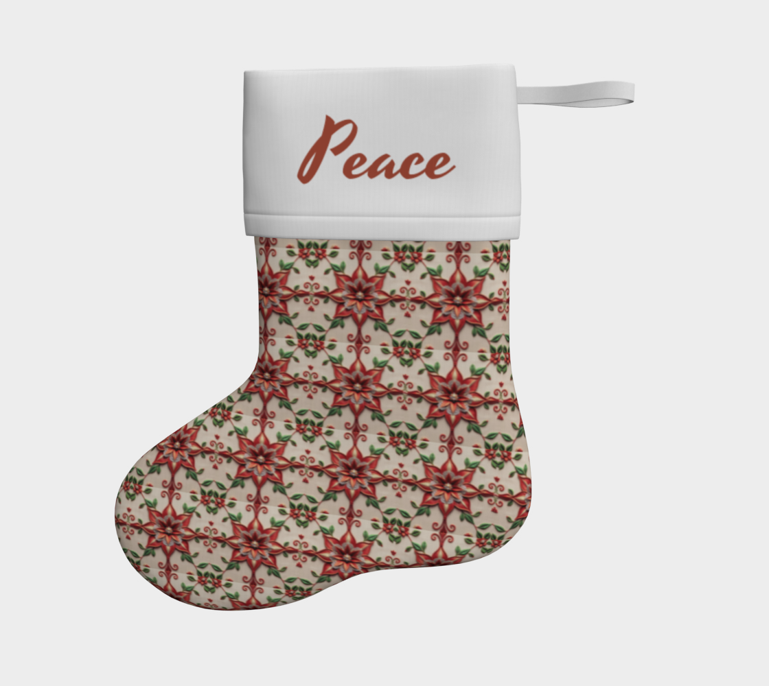 Poinsettia Flower Pattern with Peace Christmas Stocking