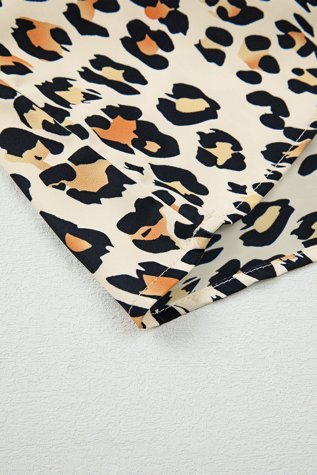 Leopard Colorblock Contrast V-Neck Short Sleeve Blouse