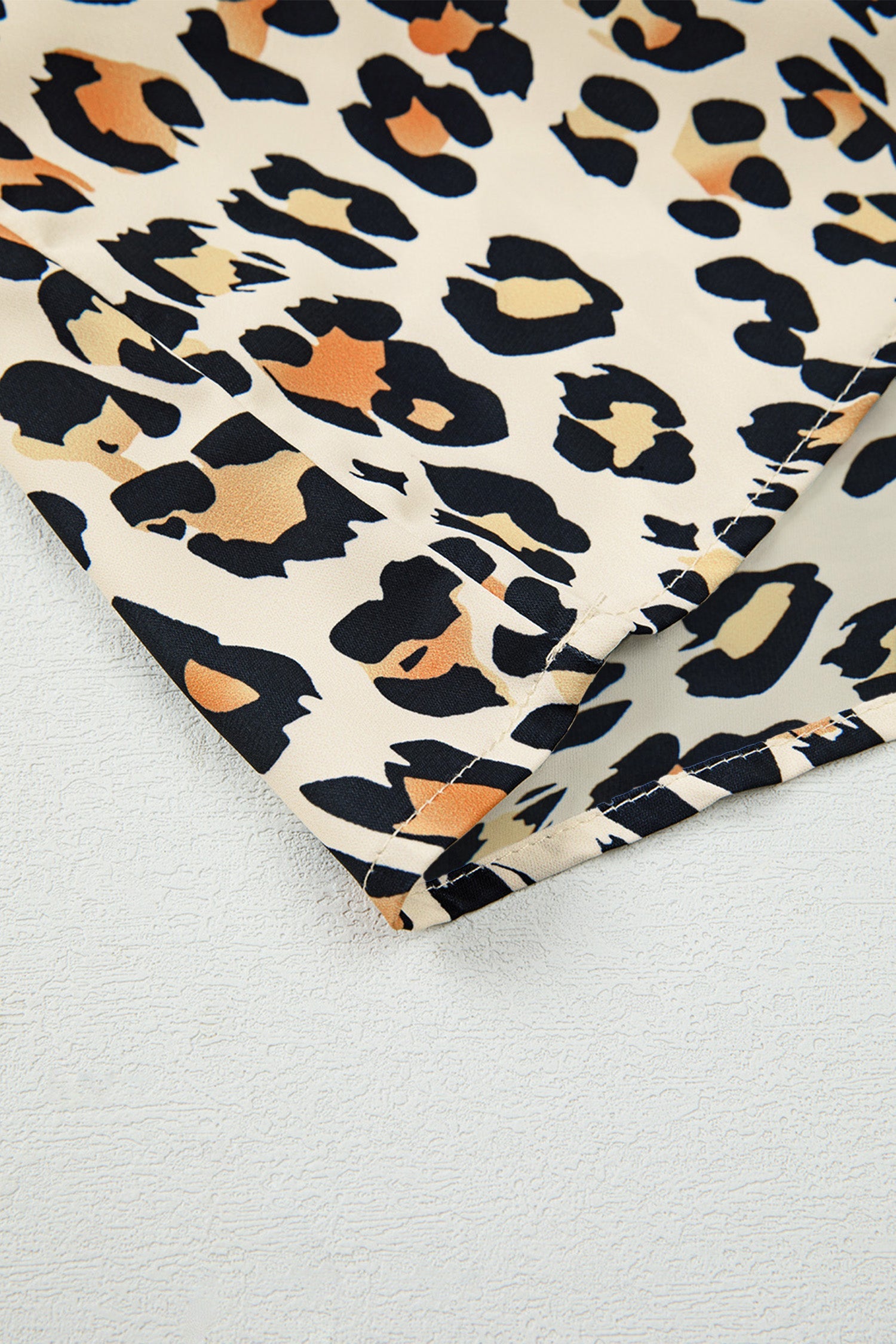 Leopard Colorblock Contrast V-Neck Short Sleeve Blouse