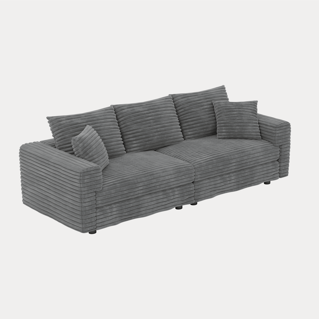82.7 ' Plush Corduroy 3-Seat Sofa, Modern Comfy Upholstered Sofa Cloud Couch, Deep Seat Couches with Soft Pillows and 1 Ottomans, Convertible Sofa Lounge Chair, for Living Room,Apartment,Office,Grey