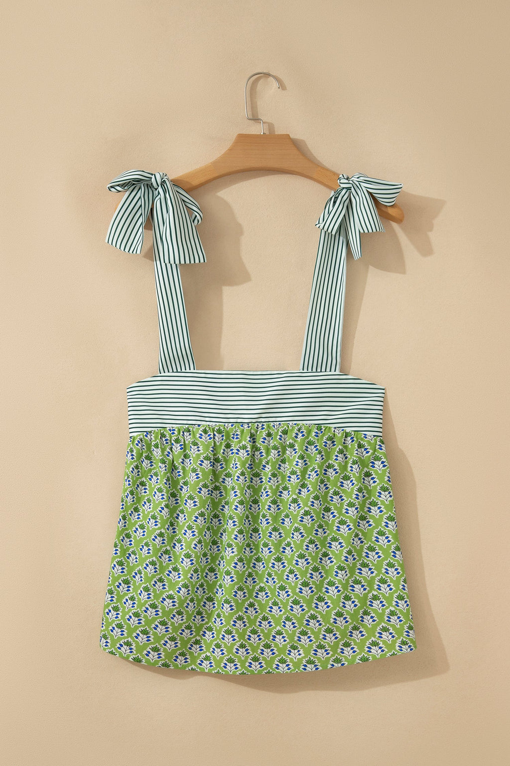 Floral Stripe Tie Strap Babydoll Tank Top