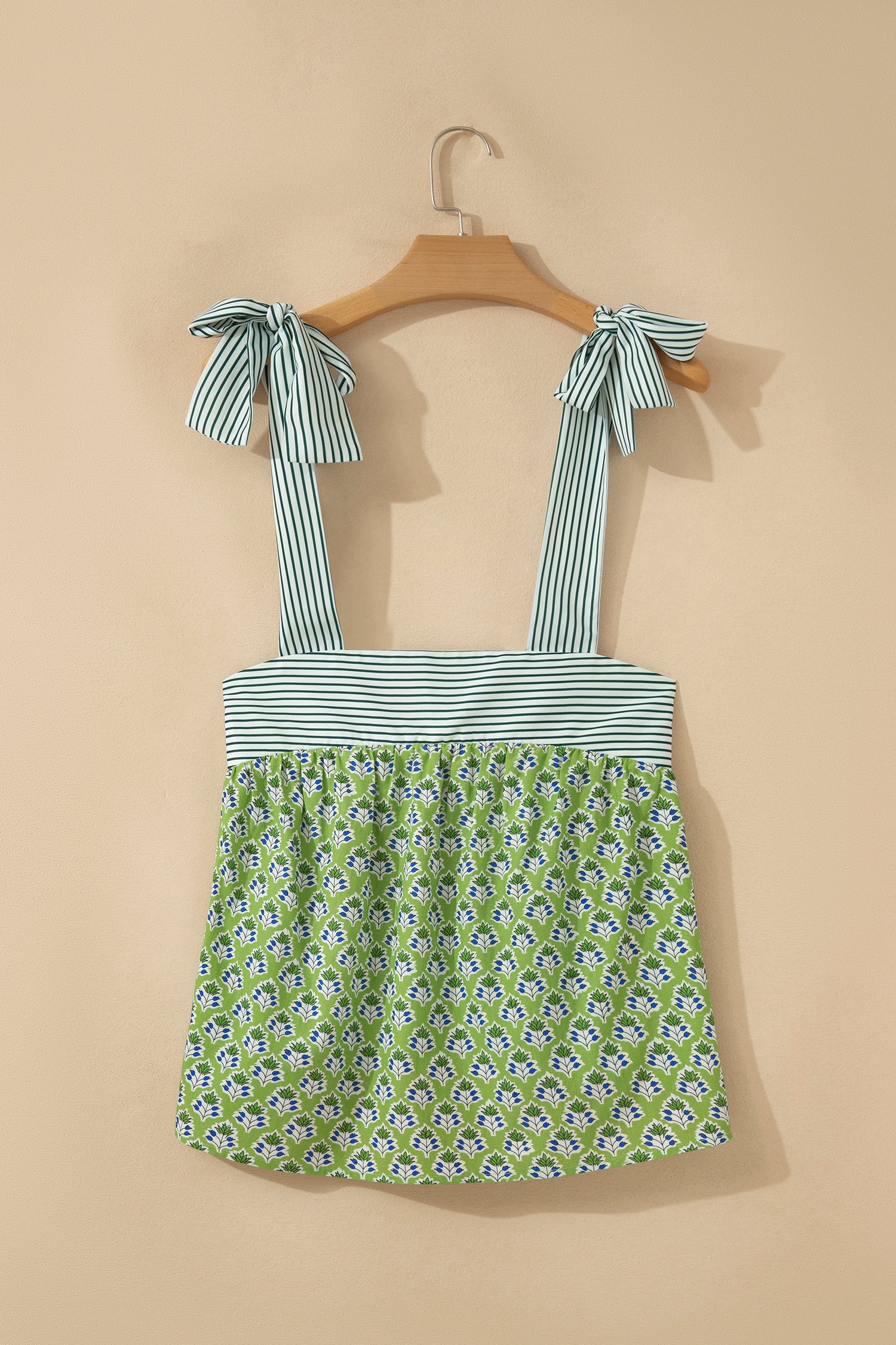 Floral Stripe Tie Strap Babydoll Tank Top
