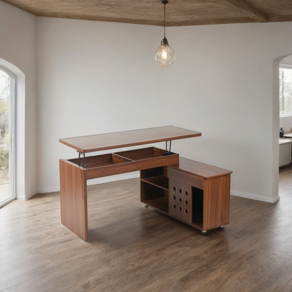 55.1''L, Walnut Home Office L-Shaped Executive Desk , Height Adjustable Desk with Storage Drawers and Cabinet