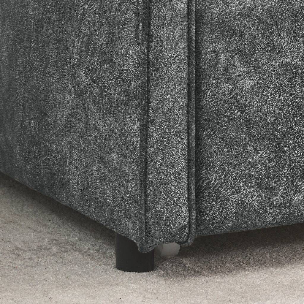 Twin Size Daybed with Twin Size Trundle Upholstered Tufted Sofa Bed,  Waved Shape Arms, Grey (80.5'x44.5'x33.5')