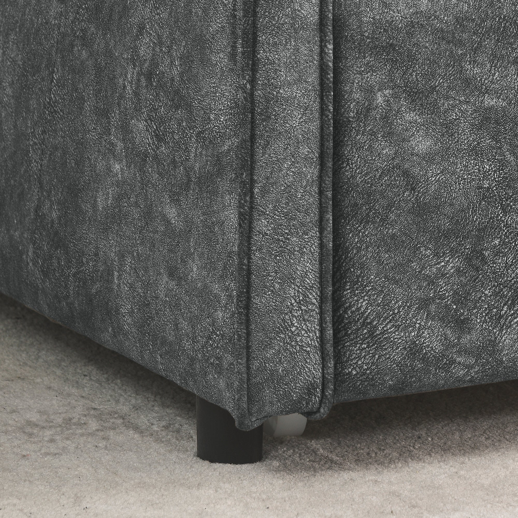 Twin Size Daybed with Twin Size Trundle Upholstered Tufted Sofa Bed,  Waved Shape Arms, Grey (80.5'x44.5'x33.5')