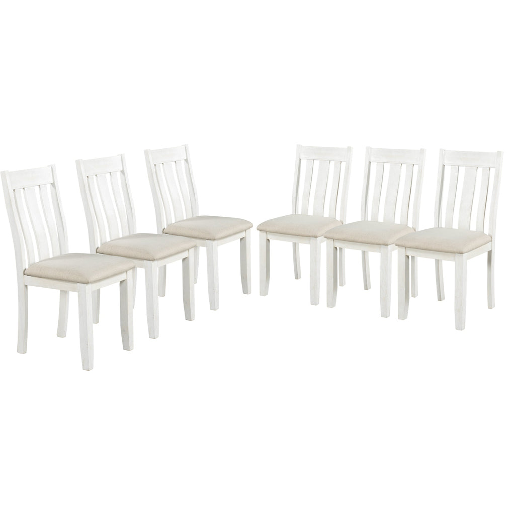 TREXM Retro Style 7-Piece Dining Table Set with Extendable Table, Upholstered Chairs, Brown+White, Solid Wood