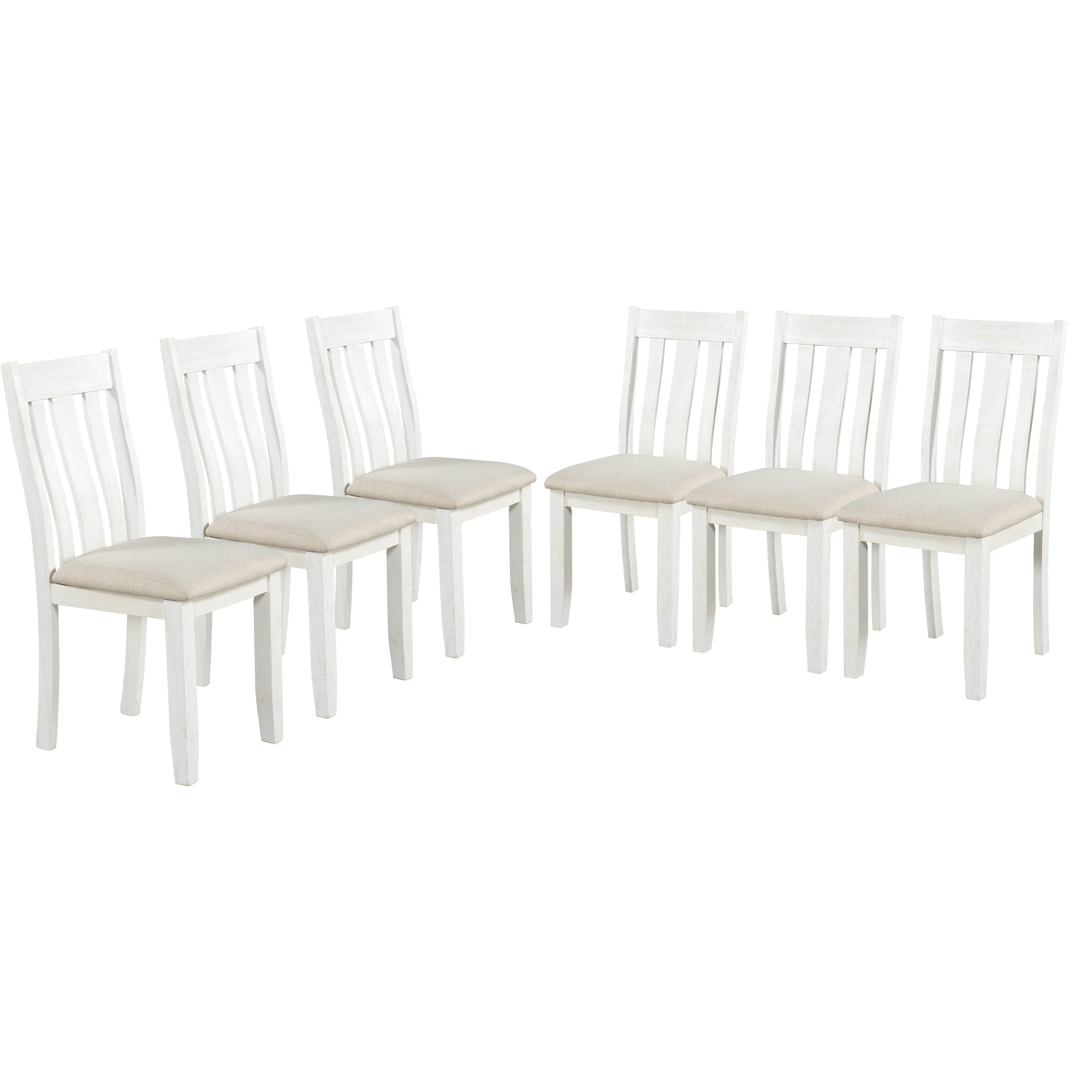 TREXM Retro Style 7-Piece Dining Table Set with Extendable Table, Upholstered Chairs, Brown+White, Solid Wood