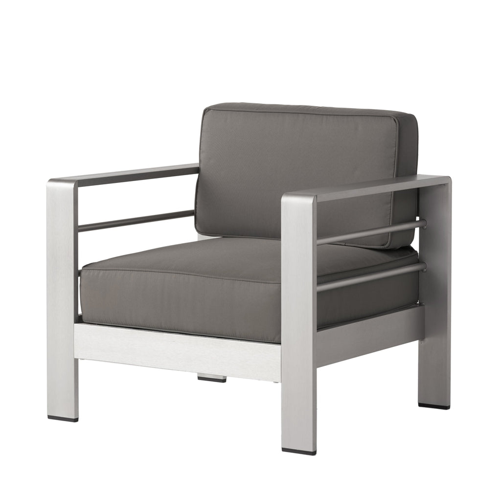 Outdoor Aluminum Club Chair with Cushion, Grey