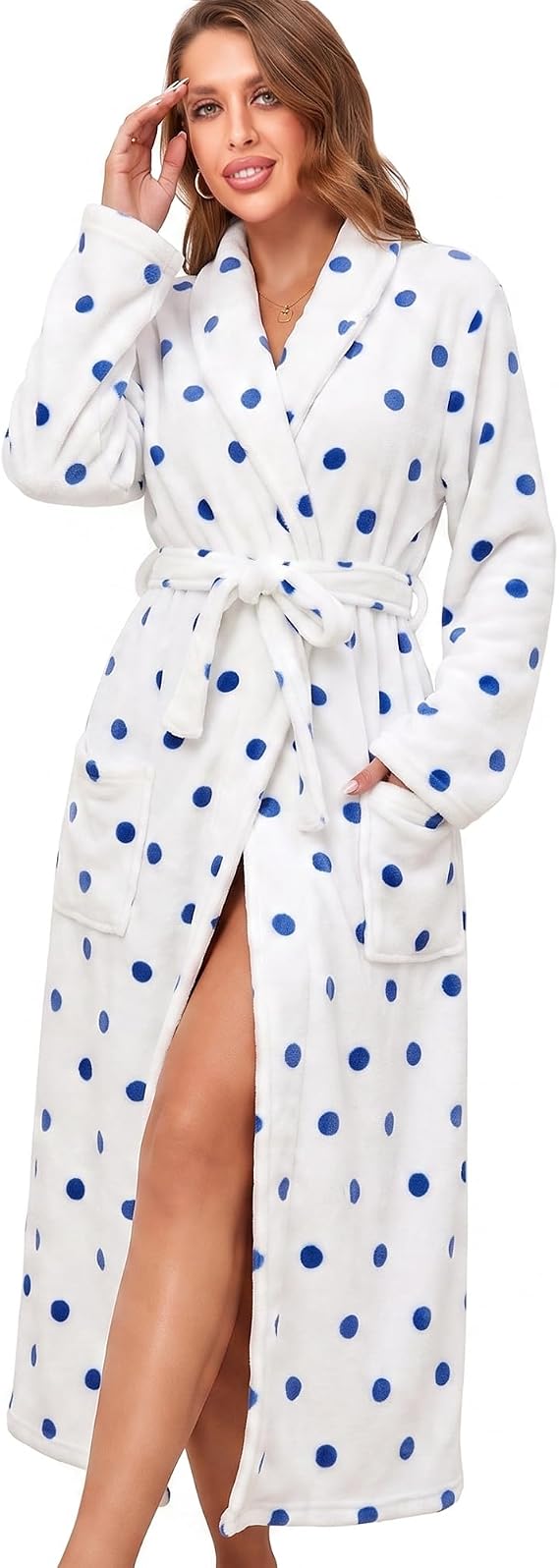 Women's Fleece Plush Warm Long Bathrobe