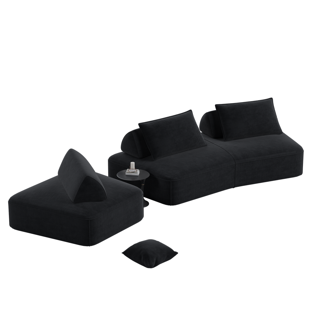 139' Modern Light Luxury Oversized Modular Sectional Sofa Set,DIY Upholstered Fluffy Chenille Sofa with Removable Backrests and Soft Pillows,Deep Seat Couch & Sofa Bed for Living Room,Office,Dark Grey