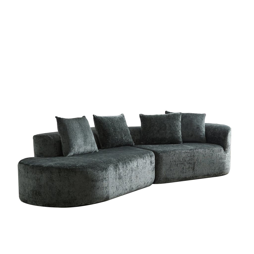 Modern Upholstered Oversized Sectional Sofa, 114-Inch Chenille 4-Seater Extra Deep & Wide Seat Curved Cloud Couch with 4 Throw Pillows, Free Combination Sofa Couch for Living Room,Bedroom