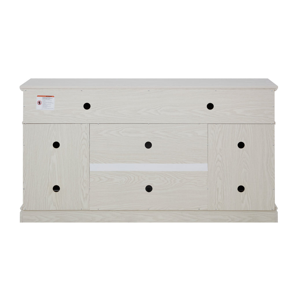 Embossed Pattern TV Stand with 23' fireplace insert,, TV and Media Console with Open and Closed Storage Space and sliding door for Living Room & Bedroom,White, 58.27'W*15.35'W*31.7H
