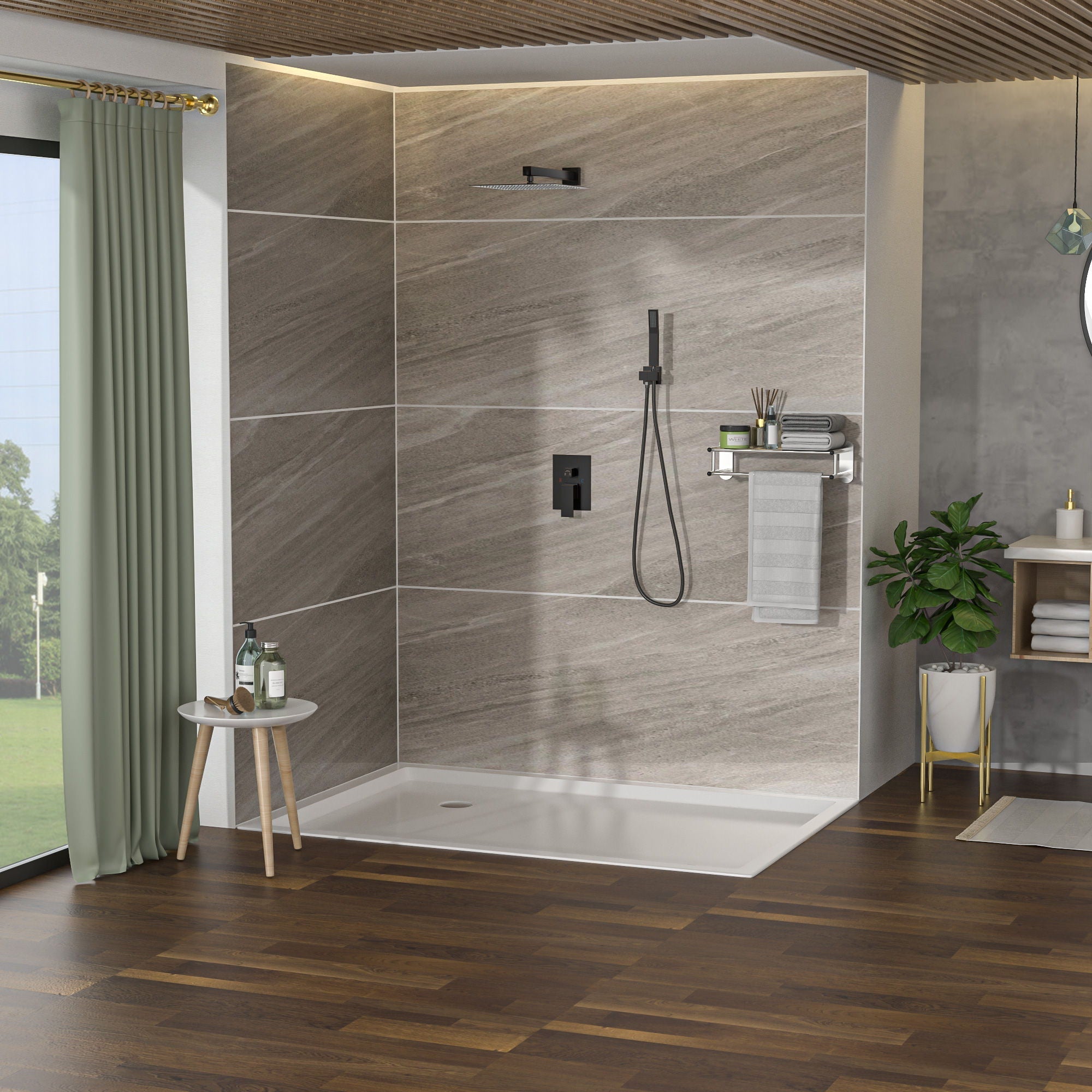 Dual Shower Head System With 12" Wall Mounted Square Rain Shower And Rough In Valve