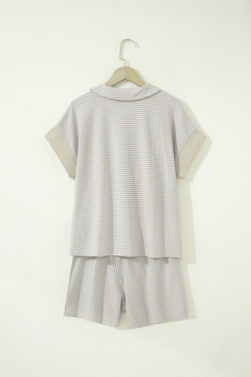 Stripe Dolman Sleeve Polo Shirt & Drawstring Shorts Set