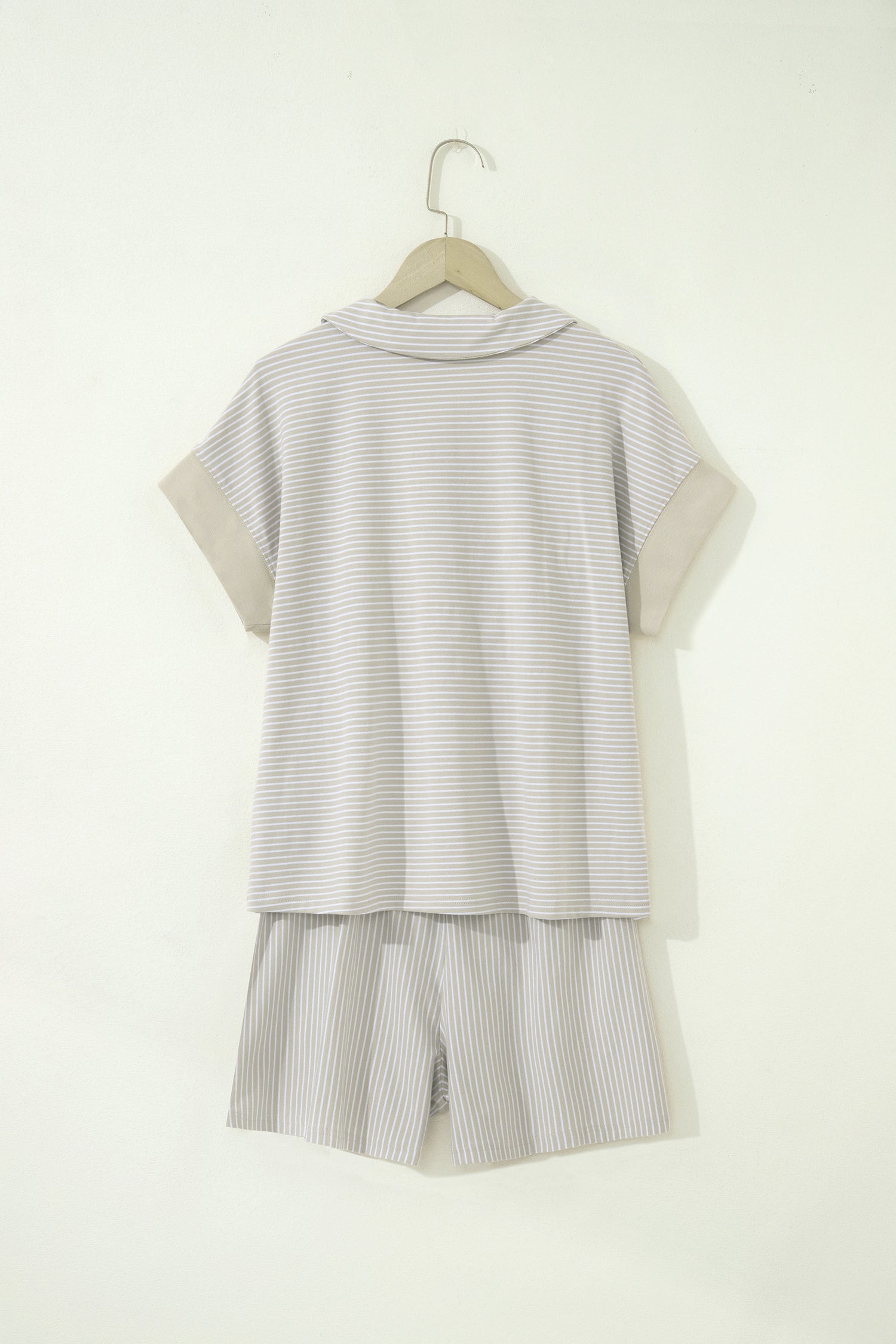 Stripe Dolman Sleeve Polo Shirt & Drawstring Shorts Set